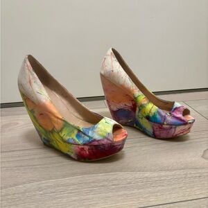 ALDO Vibrant Platform Wedge Shoes, Multicolour, Size 9.5.